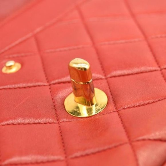 USED CHANEL Lambskin Quilted Small Double Flap Red - Picture 13 of 15